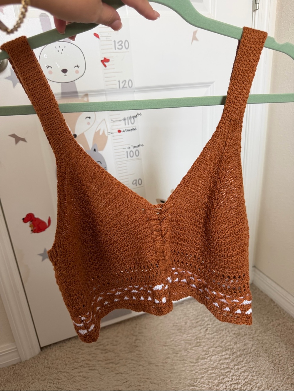 Crochet V-Neck Knit Crop Top in Rust - Picture 5 of 6
